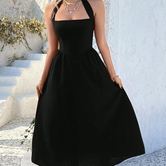 Black Casual Women's Elegant Long maxi Dress beach Vacation - Picture 10 of 11